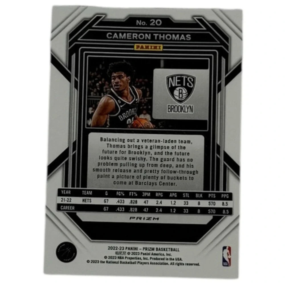 2022-23‎ Panini Prizm Green Prizm Cameron Thomas #20 Brooklyn Nets